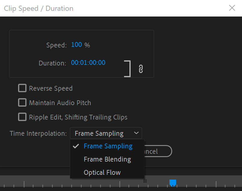 frame sampling optical flow frame blending in premiere pro