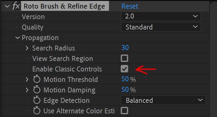 How to activate classic controls roto brush 2 in After Effects v2