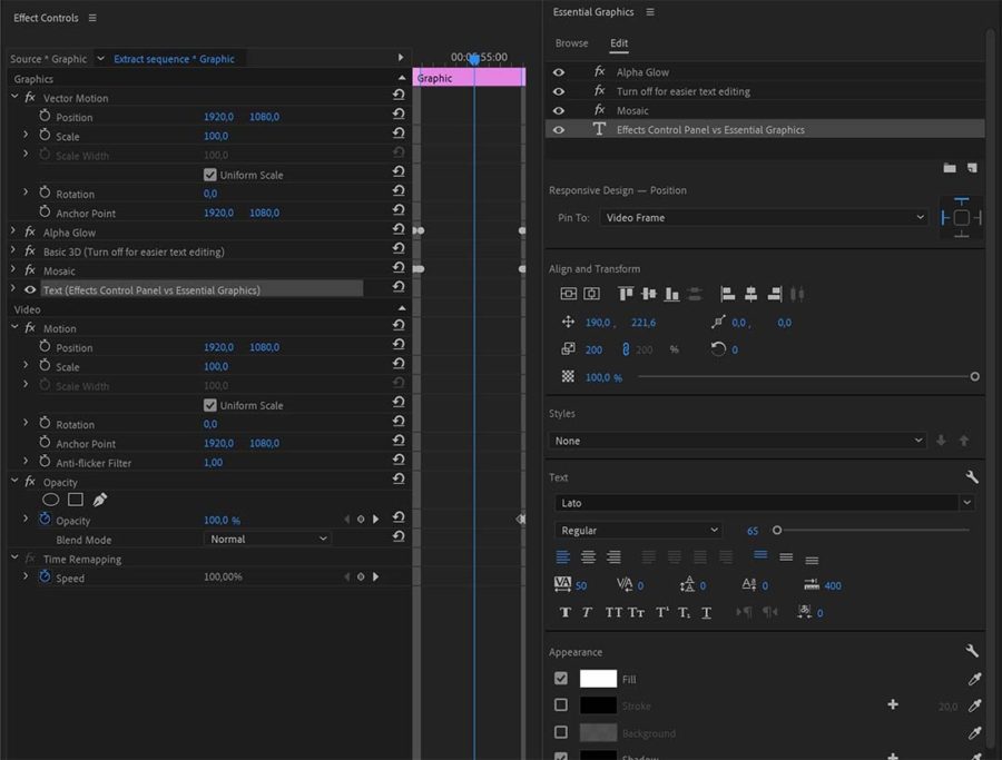 How to Add and Edit Text in Premiere Pro - effects control panel vs essential graphics panel