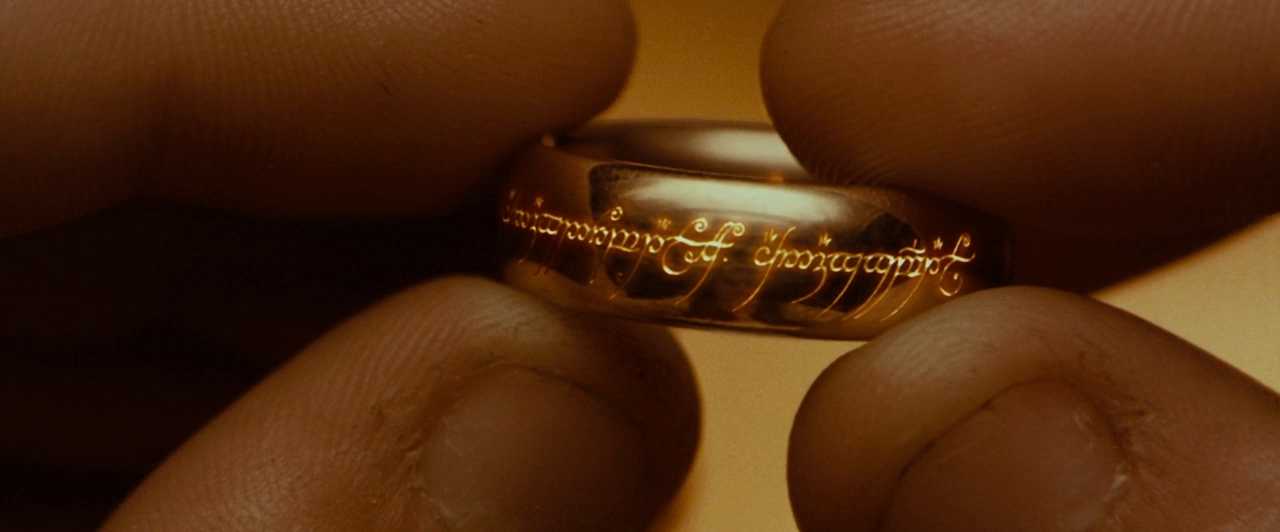 What is Imagery? Definition & Examples from Film 3 Close-up of the One Ring held between fingers as fiery inscription appears on the gold surface.