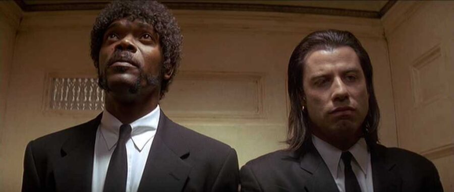 What Is a Story Beat? Definition, Examples, Beat Sheets, and Film 3 Jules Winnfield and Vincent Vega stand in a hallway before entering an apartment in Pulp Fiction (1994).