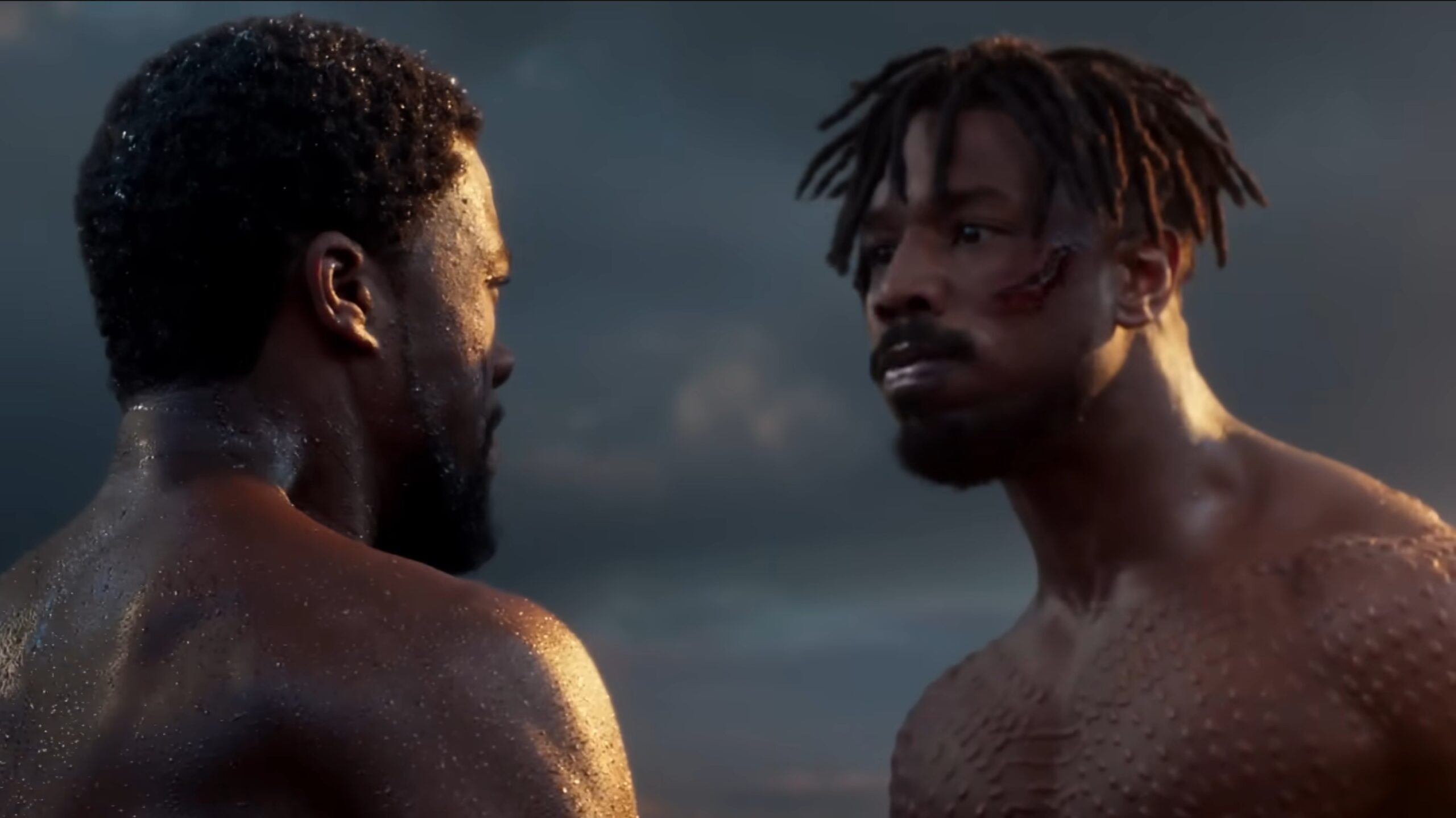 What Is a Foil Character? Definition, Purpose, and Examples in Film 4 T’Challa and Erik Killmonger stand face-to-face in a tense close-up, wet from rain or spray, staring each other down.