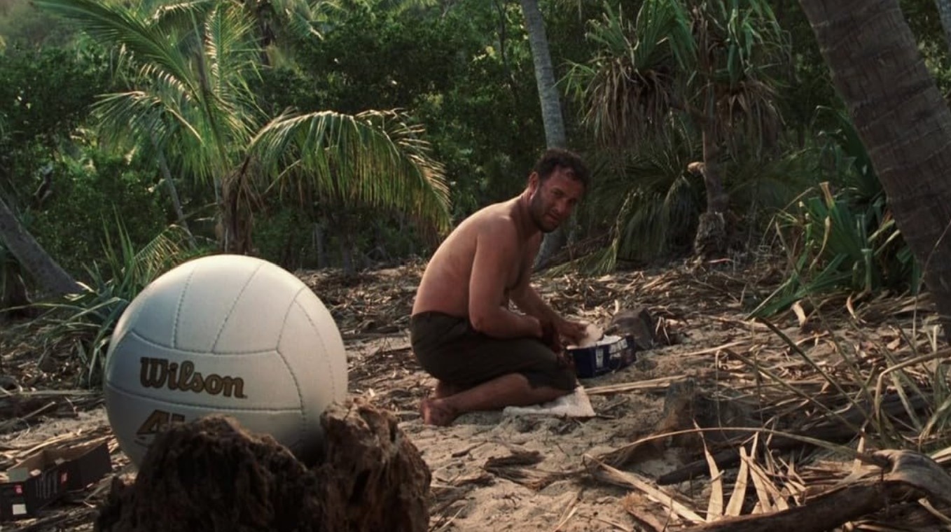 Personification. Definition + Examples from Film & Literature 3 Chuck Noland (Tom Hanks) sits on a deserted island beside a white volleyball with a red handprint face named Wilson in Cast Away (2000).