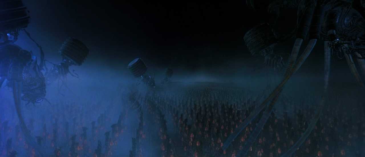 What Is a Backstory in Film? Definition & Famous Examples 7 Giant robotic harvesters move over endless rows of red-glowing human pods in the machine-controlled real world.
