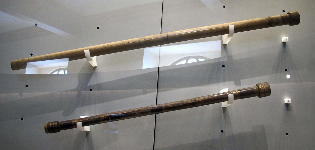 What Was the Renaissance? Definition, Art & Legacy 6 Two early wooden telescopes made by Galileo displayed in a museum case