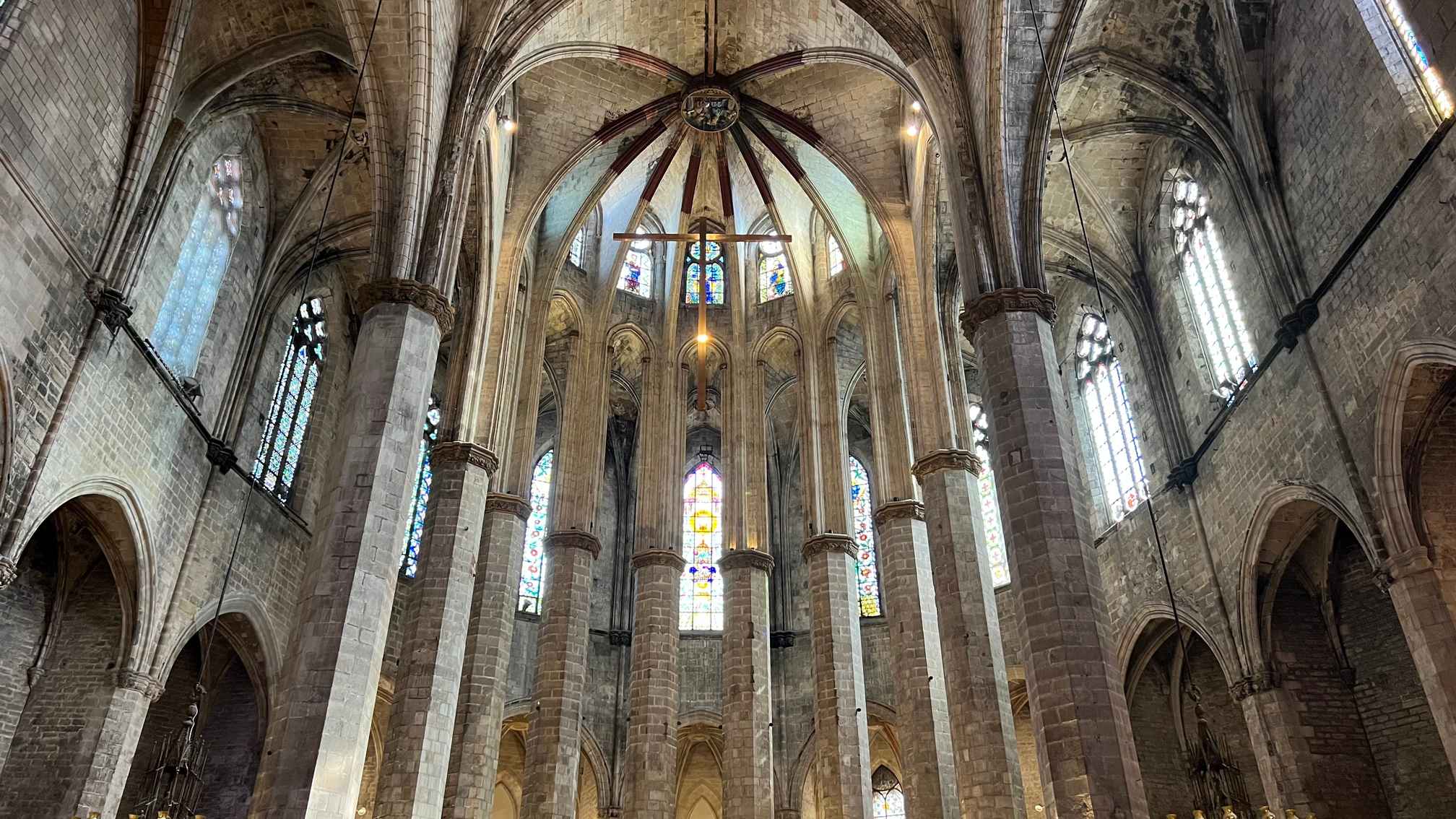 What Is Gothic Art? Definition, History & Examples 16 Stone interior of Santa Maria del Mar with tall columns and ribbed vaults