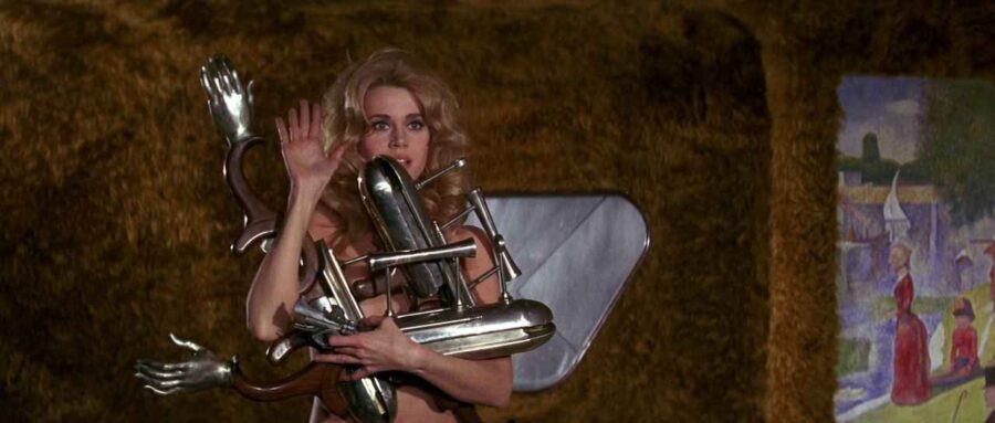 What Is Pop Art? Definition & Film Influence 4 Jane Fonda with surrealist sculpture and pointillist painting in a Pop Art setting from Barbarella (1968,
