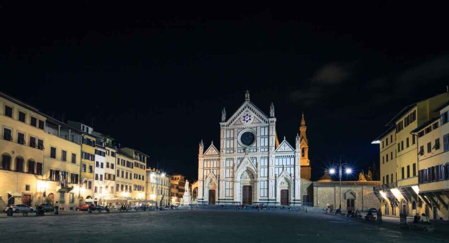 What Is Gothic Art? Definition, History & Examples 3 Night view of the Basilica di Santa Croce with illuminated Gothic-Renaissance façade
