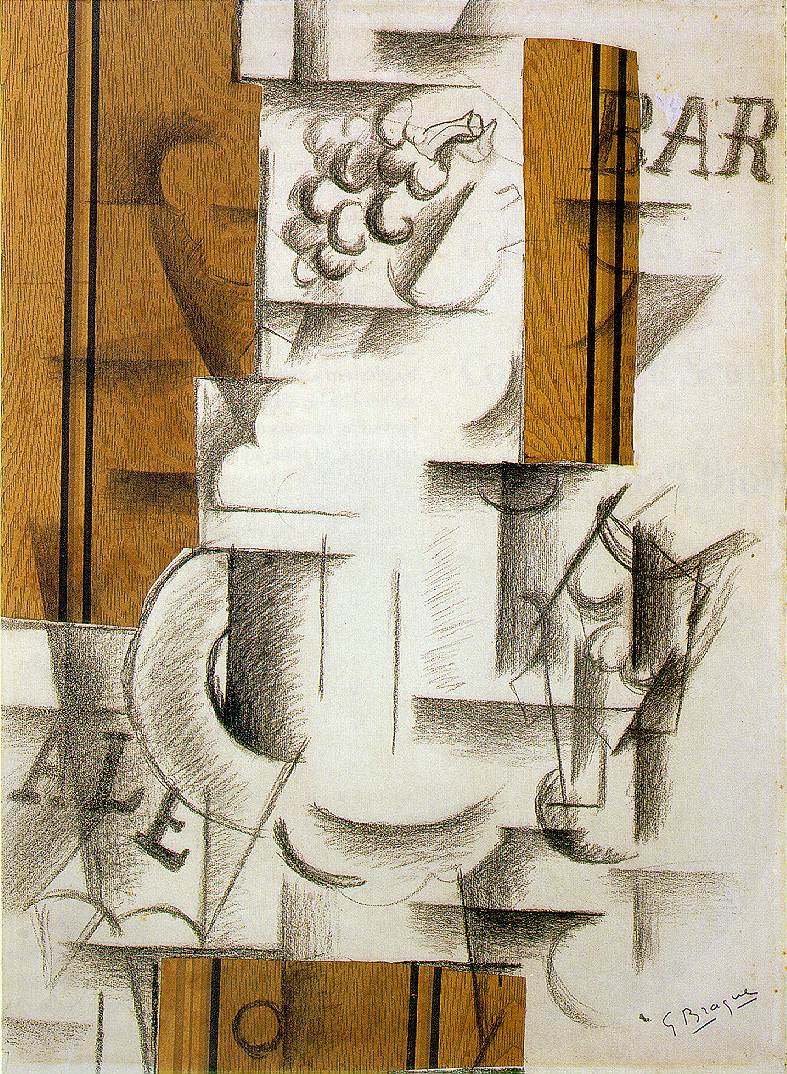 What Is Contrast in Art? Definition & Examples Explained 9 Georges Braque, Fruit Dish and Glass (1912) collage and drawing.