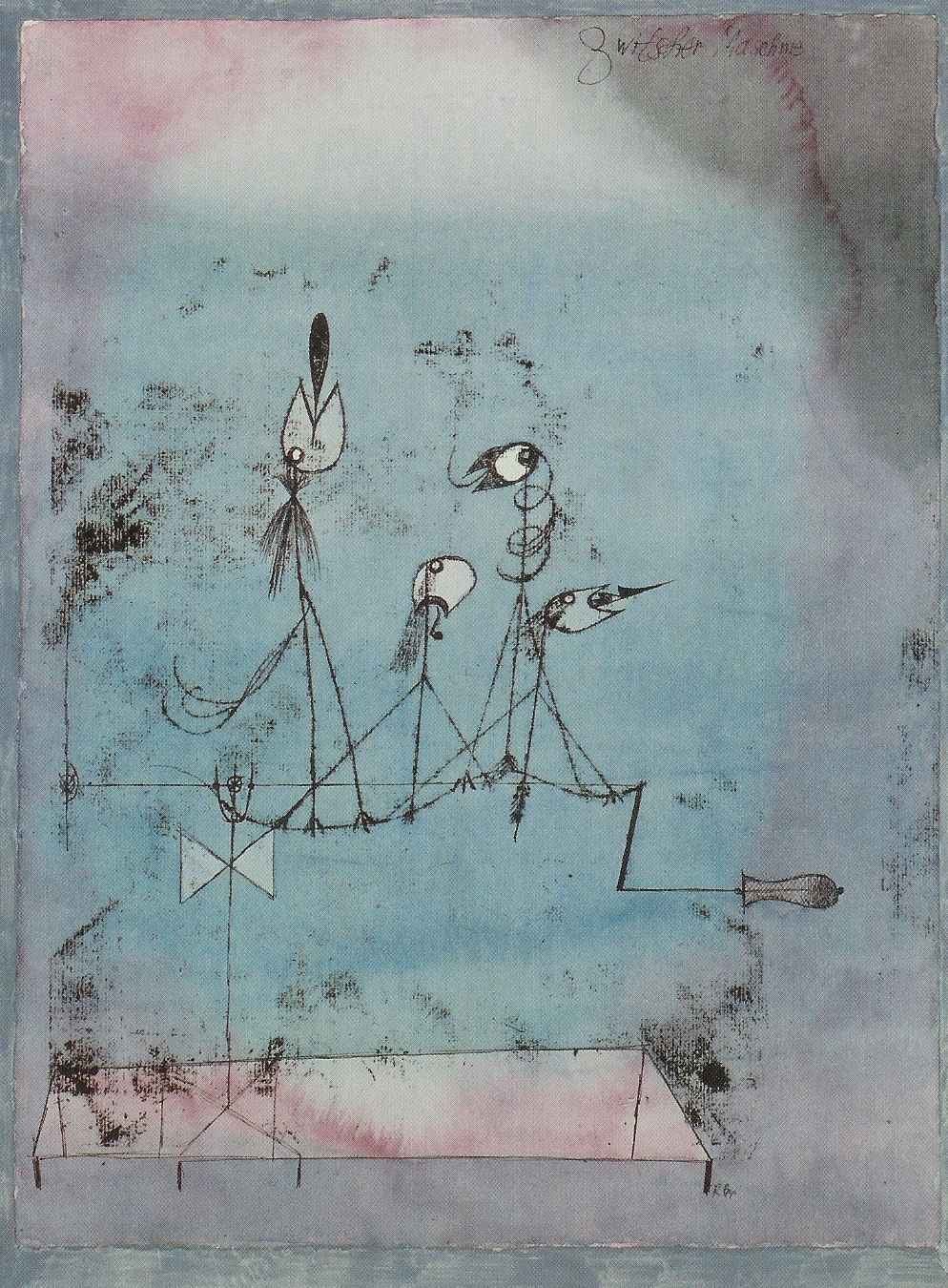 What Is Texture in Art? Definition, Types & Examples 5 A mechanical line drawing of bird-like creatures connected by wires on a softly blended pink and blue watercolor background.