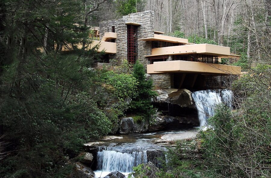 What Is Rhythm in Art? Definition and Examples 8 Frank Lloyd Wright’s Fallingwater with layered balconies over a waterfall