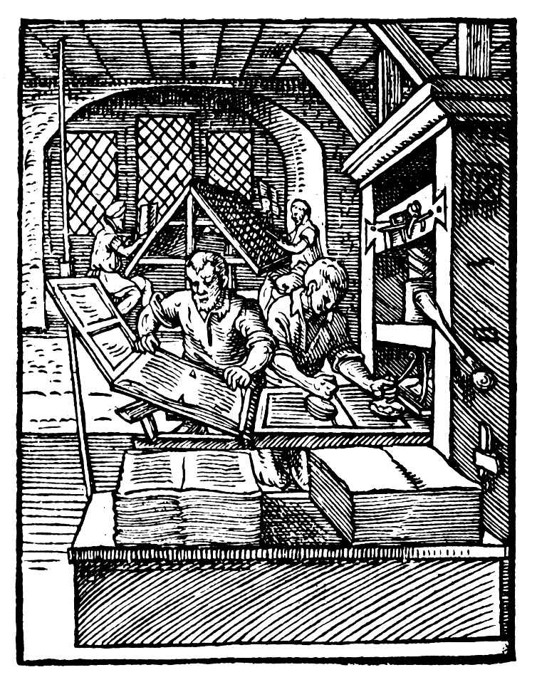 What Was the Renaissance? Definition, Art & Legacy 8 Woodcut illustration of a 16th-century printing workshop with workers operating a printing press and handling pages