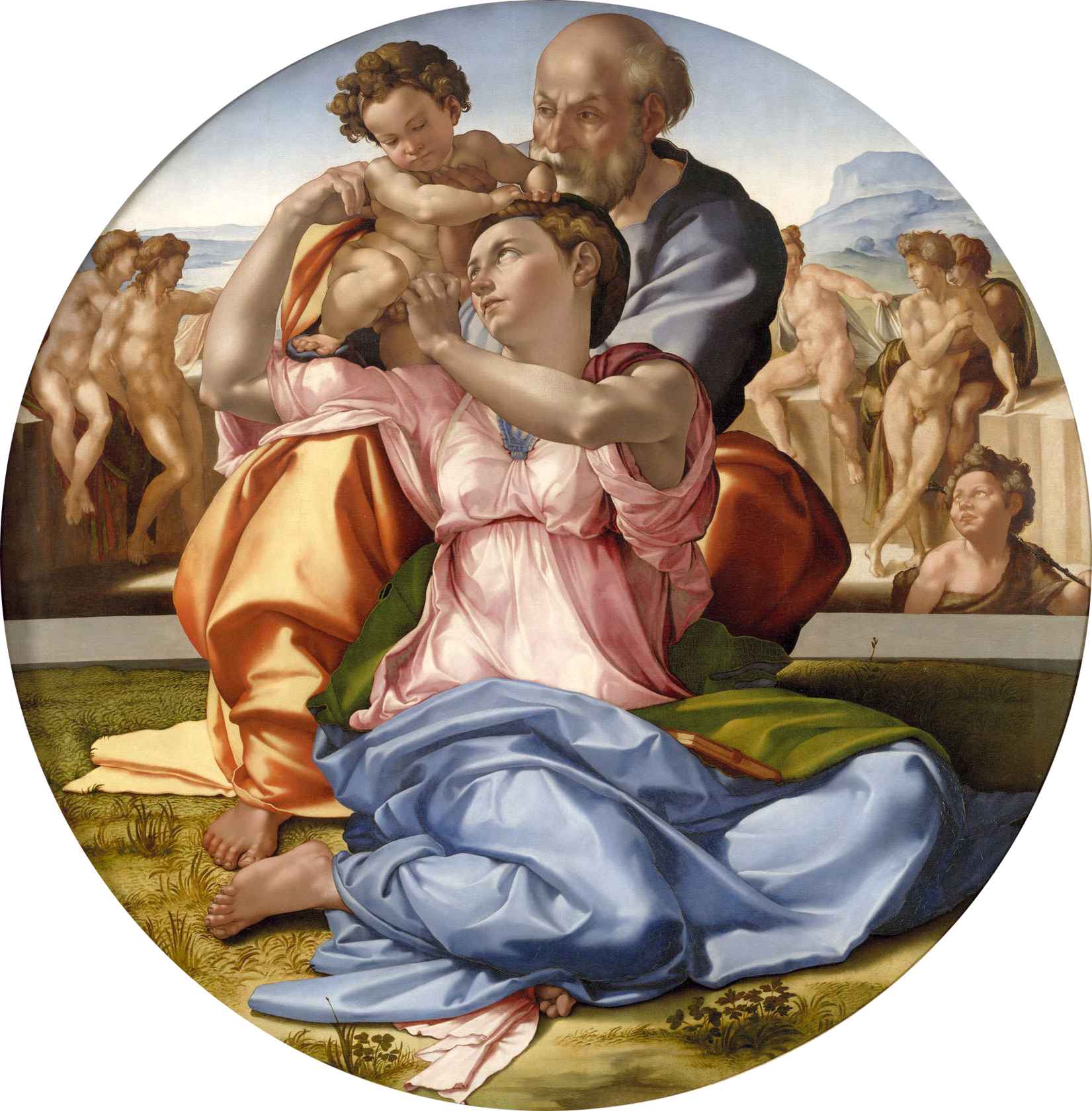 What Is Radial Balance in Art? A Clear Guide with Visual Examples 3 Circular painting of the Holy Family, with figures posed in a spiraling composition inside a round frame