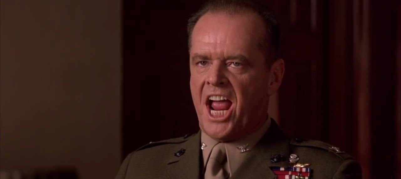 100+ Best Movie Quotes of All Time: The Definitive List 2 A U.S. Marine colonel in dress uniform shouts in a courtroom, mouth open and face tense.