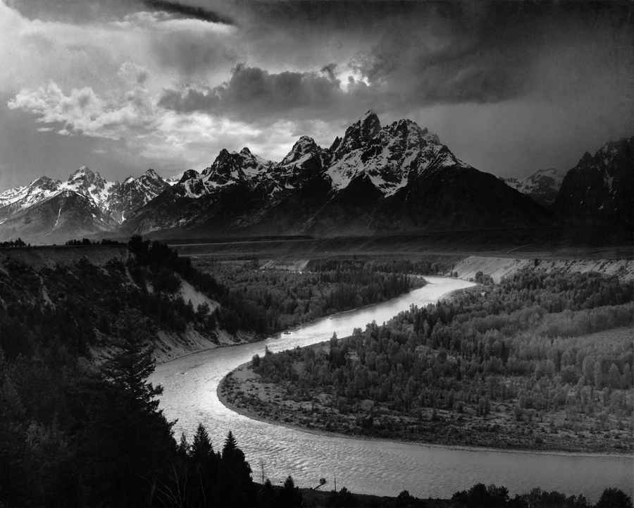 What is Fine Art Photography? Definition, History & Techniques 3 Grand Teton mountains with river in foreground, black-and-white