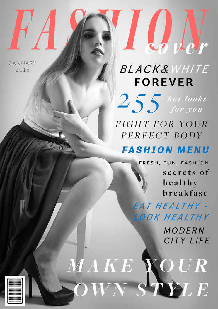 Types of Photography: Genres, Styles & Techniques Explained 23 Black and white fashion magazine cover with model posing and styled text layout