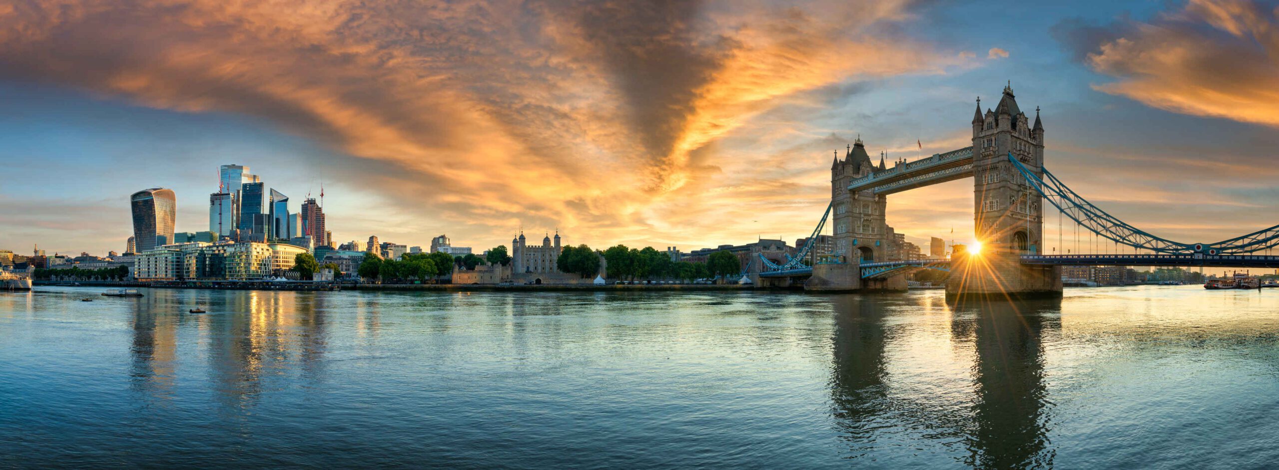 Types of Photography: Genres, Styles & Techniques Explained 32 HDR photograph of London’s Tower Bridge and skyline at sunset, showing balanced light in both the sky and city buildings.