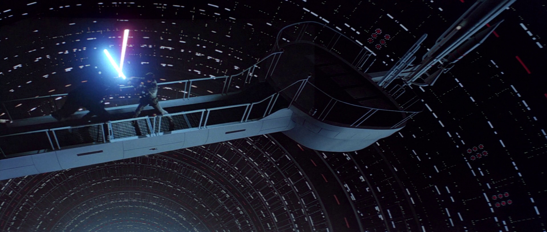 20 Movie Themes for Screenwriters to Explore 2 Luke Skywalker and Darth Vader fight with lightsabers on a platform inside Cloud City, symbolizing the struggle between good and evil.