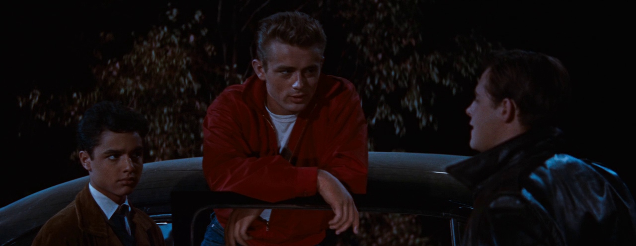 What Is Queer Theory? Definition & Film Examples 5 Jim in a red jacket leans on a car speaking to Buzz, while Plato stands quietly nearby at night.
