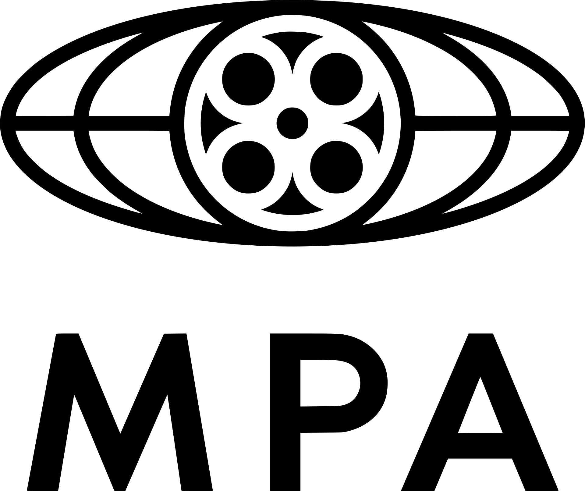 What Is the MPA? Meaning & Role in Film Ratings 2 Black and white logo of the Motion Picture Association featuring an eye symbol with film sprockets