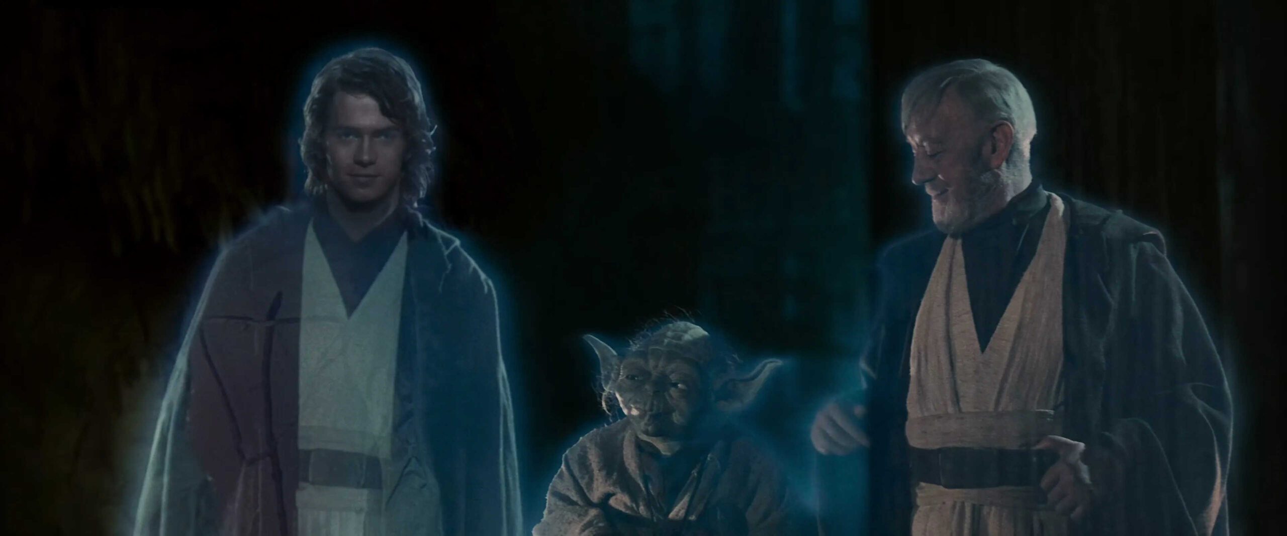 What is The Hero’s Journey? Story Structure Explained with Star Wars 15 Force ghosts of Anakin Skywalker, Yoda, and Obi-Wan Kenobi appear glowing in blue light, smiling in peace at the end of the saga.