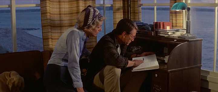 What Is a Protagonist? Definition, Role, and Function in Film 3 Chief Brody sits at a desk reading paperwork while Ellen Brody leans over his shoulder inside their home, with the ocean visible through the window.