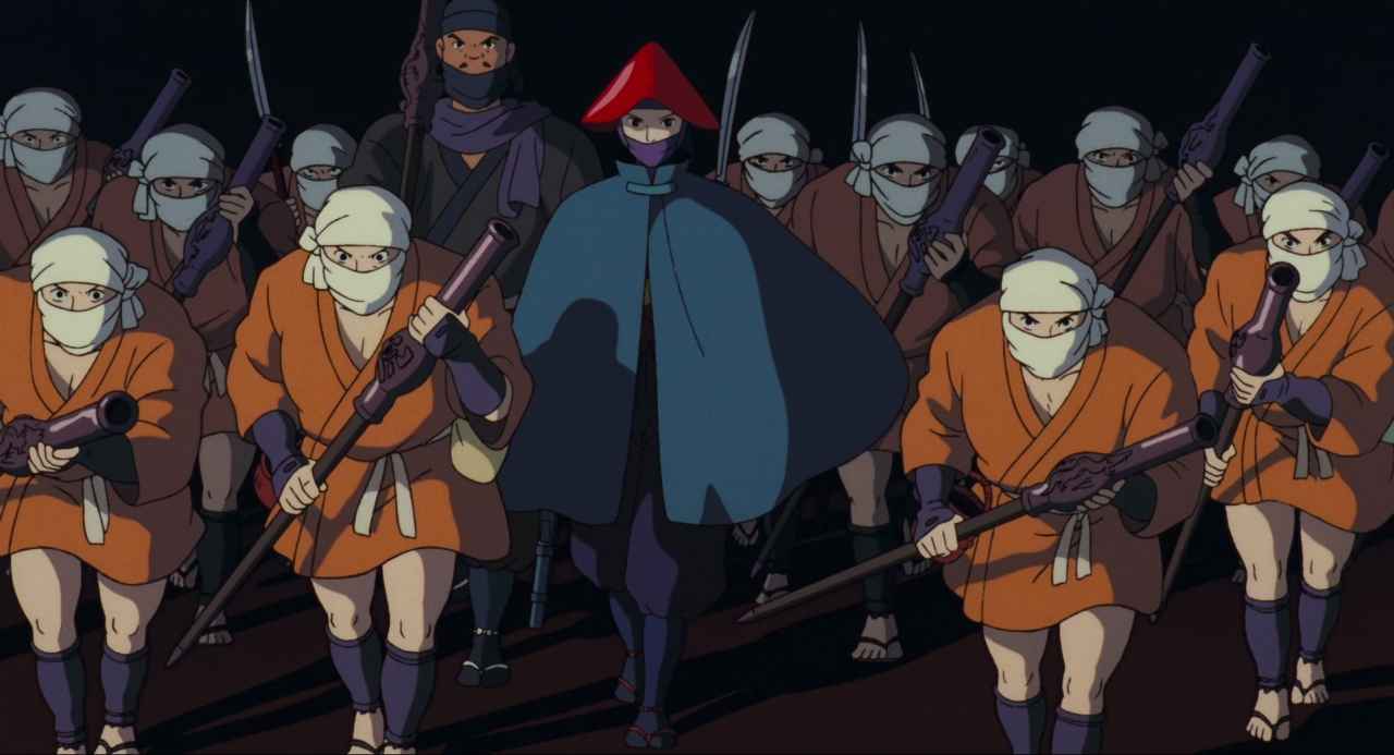 Ecocriticism in Film Studies: Theory, Methods, and Key Concepts 5 Lady Eboshi in a red hat and blue cape leads a group of masked women carrying firearms and spears in Princess Mononoke (1997).